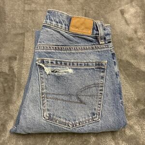 American Eagle Jeans Womens 000 Blue Super High Rise Ankle Straight Distressed